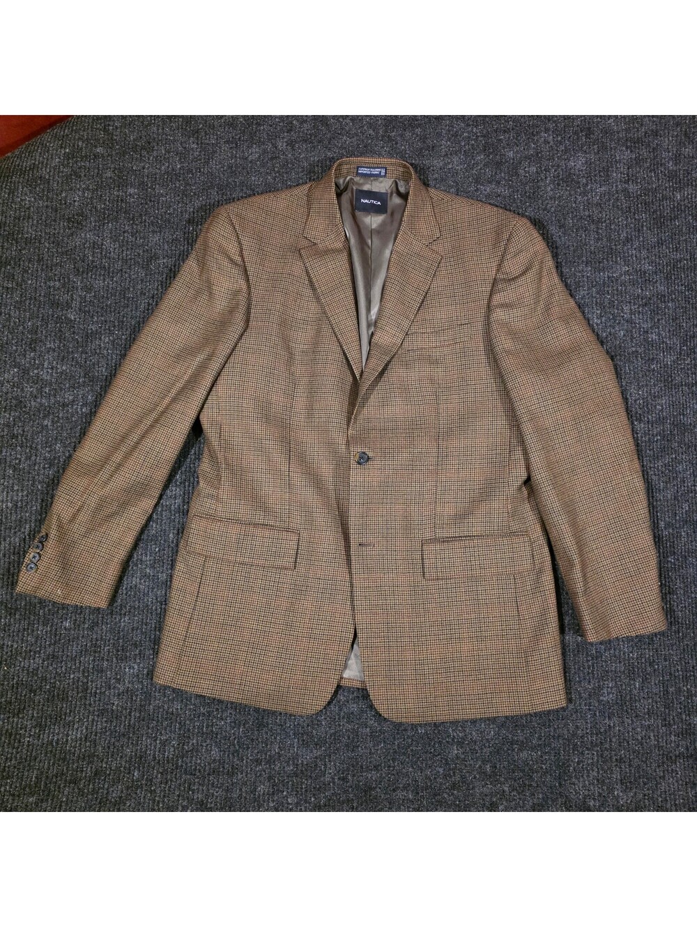 Nautica Men's Brown Houndstooth Pattern Blazer Jacket Size 42R